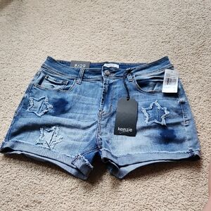 Kensie Star Patch Jean Shorts - Blue